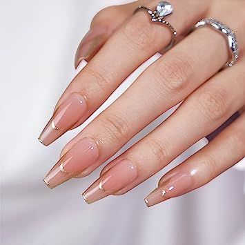 Outline French Tip, Press On Nails Coffin, French Tip Press On Nails, Press On Nails Long, Impress Nails, Long Press On Nails, Nails Long, Soft Gel, New Year's Nails