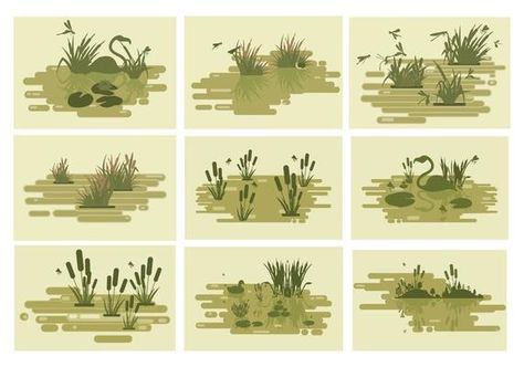 Reeds And Geese Silhouettes - Download Free Vectors, Clipart Graphics & Vector Art Grass Vector, Free Nature, Bg Design, Cute Animal Illustration, Pixel Art Games, Frog Art, Nature Drawing, Dnd Art, Plant Illustration