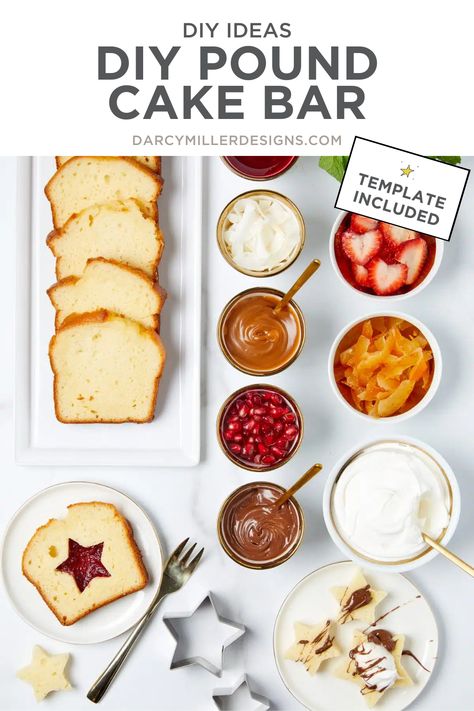 Welcome to the world of scrumptious, customizable desserts with the DIY Pound Cake Bar! Imagine the happiness of your friends and family as they indulge in their personalized pound cake creations, topped with a variety of luscious fruits, sauces, and whipped cream. Read on to uncover the secrets to setting up the most unforgettable and delectable pound cake bar you've ever seen. Pound Cake Appetizers, Pound Cake Bar Wedding, Pound Cake Toppings Bar, Pound Cake Bar, Sara Lee Pound Cake Dessert Ideas, Pound Cake Charcuterie Board, Pound Cake Decoration Ideas, Pound Cake Topping Ideas, Toppings For Pound Cake