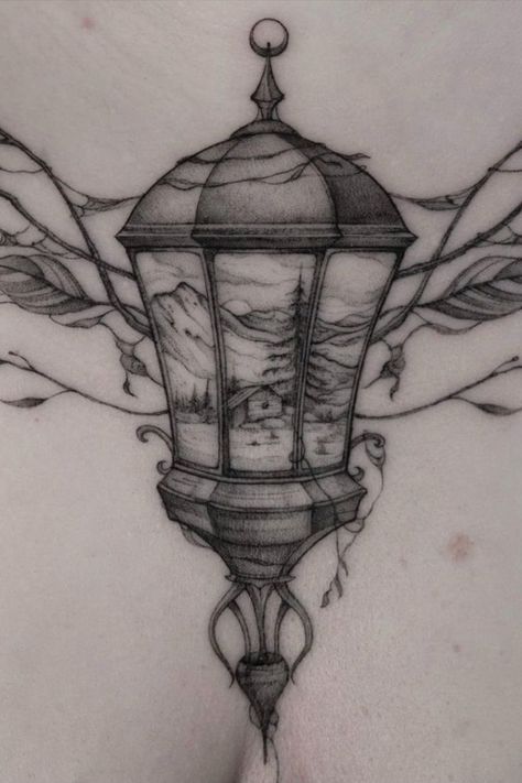 street lamp lanscape leaves tattoo Street Lamp Tattoo, Rome Tattoo, Alaska Landscape, Lamp Tattoo, Leaves Tattoo, Tattoos Gallery, Street Lamp, Tree Tattoo, Deathly Hallows Tattoo