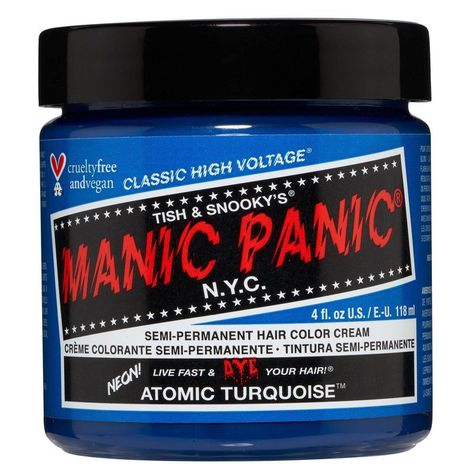 Manic Panic Classic Temporary Hair Color - Turquoise - 4oz : Target Manic Panic Midnight Blue, Manic Panic Blue Moon, Manic Panic Electric Amethyst, Manic Panic Voodoo Blue, Manic Panic Blue, Punky Hair, Manic Panic Hair Color, Manic Panic Hair, Dyed Hair Blue