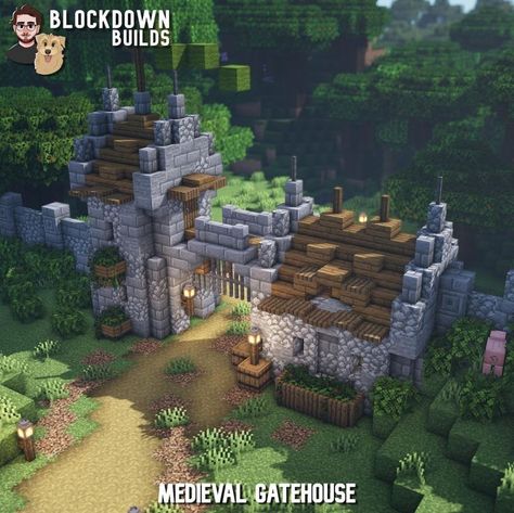 Minecraft Gatehouse, Medieval Gatehouse, Construction Minecraft, Minecraft Kingdom, Minecraft Wall, Minecraft Decoration, Rumah Minecraft Sederhana, Minecraft Structures, Minecraft Farm