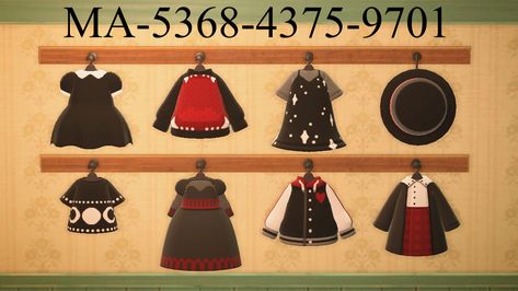 ACNH Animal Crossing goth halloween alt clothes Animal Crossing Spooky Clothes, Animal Crossing Goth Clothes Pattern, Goth Animal Crossing Designs Clothes, Halloween Outfits Animal Crossing, Horror Clothes Aesthetic, Acnh Horror Clothes, Acnh Clothes Design Codes Goth, Goth Acnh Codes Clothes, Animal Crossing Design Codes Goth