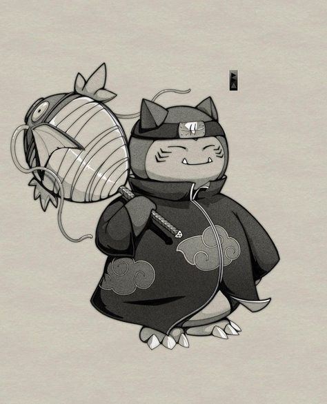 Snorlax Akatsuki, Pokemon Tatoos Ideas, Snorlax Drawing, Akatsuki Kisame, Akatsuki Tattoo, Pokemon Tattoo Ideas, Snorlax Tattoo, Snorlax Art, Naruto Pokemon