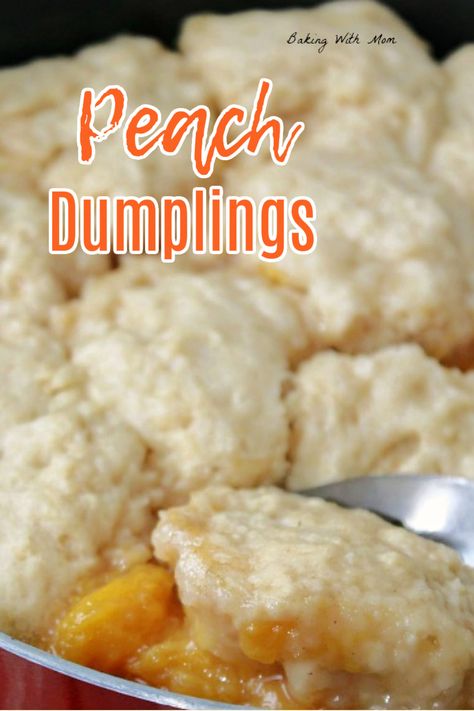 Peach dumplings with a silver spoon. Vegan Pierogi Recipe, Cinnamon Peaches, Homemade Dumplings Recipe, Roasted Vegetables With Chicken, Cheesecake Fruit Salad, Peach Dumplings, Lettuce Recipes, Chicken Dumplings Recipe, Fruit Desserts Easy