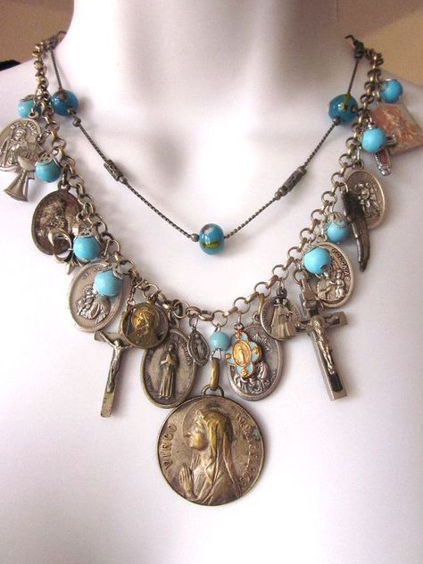 Repurposed Necklace, Sacred Jewelry, Vintage Assemblage Jewelry, Found Object Jewelry, Vintage Jewelry Ideas, Junk Jewelry, Repurposed Jewelry, Assemblage Jewelry, Hot Picks