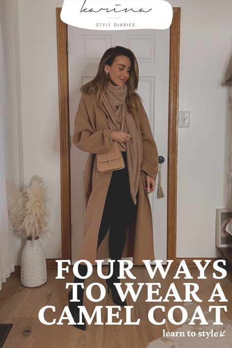 Tan Sweater Coat Outfit, Camel Wool Sweater, Long Tan Jacket Outfit Women, Long Brown Coat Outfit Winter, How To Style Wool Coats, Winter Camel Coat Outfit, Casual Camel Coat Outfit, Tan Overcoat Outfits Women, How To Style A Long Coat