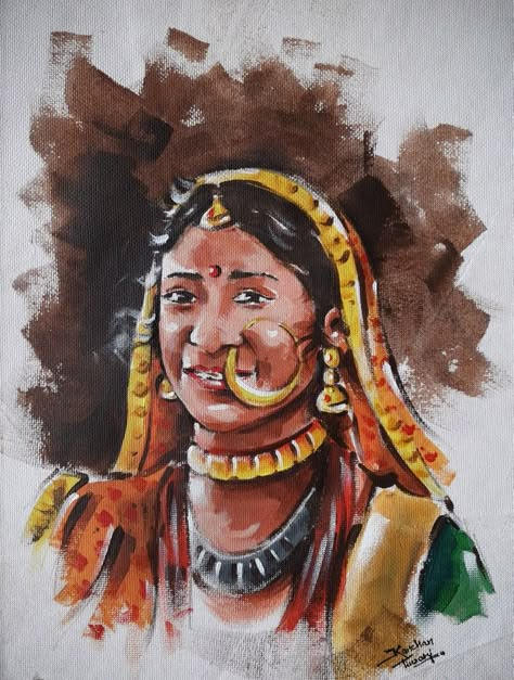 Uttarakhand Culture Painting, Uttarakhand Painting, Garhwali Culture, Large Nose, London Illustration, Folk Culture, Sinchan Cartoon, Contemporary Folk Art, Paintings Tutorials