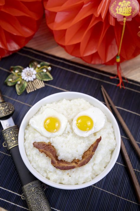 Rice Porridge Breakfast, Congee Recipe Breakfast, Rice And Chicken Broth, Disney Food Recipes, Porridge Breakfast, Fried Quail, Disney Nostalgia, Fictional Food, Cheap And Easy Meals