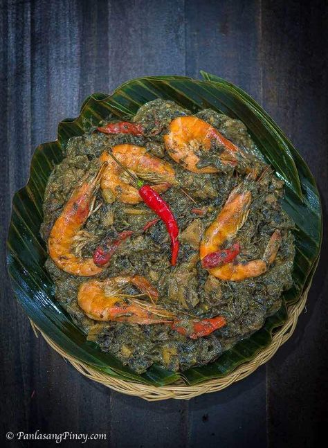 Anghang Sarap Laing with Shrimp - Panlasang Pinoy Laing Recipe Filipino, Filipino Shrimp Recipe, Laing Recipe, Filipino Vegetable Dishes, Filipino Delicacies, Pan Fried Shrimp, Pinoy Foods, Vegetable Recipe, Filipino Cuisine