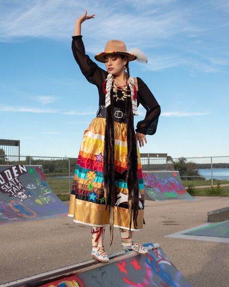 Paulina Alexis, Powwow Outfits, Devery Jacobs, Reservation Dogs, Jingle Dress, Breaking Barriers, Ribbon Skirts, Canadian Actresses, Native Style