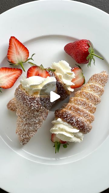 Winnie Wai-Ling Lee on Instagram: "Strawberry horns 🍓🍓🍓
.
.
I am obsessed with the easy desserts that can be created with puff pastry(shop bought obviously 😅)
.
.
I made my own cones with ice cream cone and tin foil instead of buying metal ones for wrapping the pastry. I really do not need anymore baking moulds/utensils 🤪 I am so excited as it works 🤗🤗🤗 
.
.
Hope you get inspired by this ❤️
.
.
Want to make your own Puff pastry horns, get the recipe and instructions: Click the link in my bio or visit ohcakeswinnie.com
.
.
COMMENT ‘Strawberryhorns’ and I will dm you the recipe.
.
.
#strawberries #tarts #puffpastry #cookies #homemade #cookiedecorating #treats #cookie #recipe #tutorial #love #food #bakingvideo #chocolate #bakers #foodlover #easydessert #pastry #tasty #dessert #video # Pastry Horns Recipes, Puff Pastry Horns, Pastry Horns, Strawberry Pastry, Baking Moulds, Pastry Bites, Christmas Baking Gifts, Cookies Homemade, Recipe Tutorial