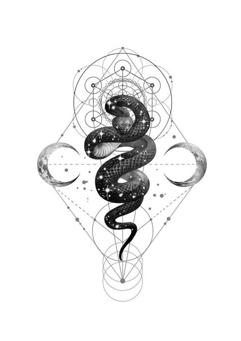 Celestial slithering Kundalini Tattoo, Witchcraft Tattoos, Serpent Tattoo, Kunst Tattoos, Snake Tattoo Design, Muster Tattoos, Geniale Tattoos, Snake Art, Spiritual Tattoos