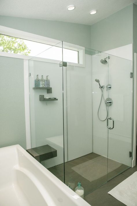 Grout free high gloss acrylic shower wall panels in a modern bathroom Acrylic Shower Walls, Acrylic Wall Panels, Bathroom Shower Panels, Bathroom Paneling, Bathroom Shower Walls, Bathroom Wall Panels, Shower Wall Panels, Shower Walls, Bathroom Remodel Shower