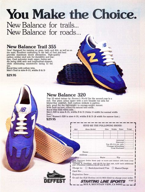 New Balance 1978 vintage Trail 355 and 320 running shoes sneakers @ The Deffest 90s Running Shoes, Balance Moodboard, Sneaker Ads, Vintage Trail, Vintage Sports Clothing, Vintage New Balance, New Balance Trail, New Balance Running Shoes, Drinks Packaging