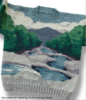 Another incredible landscape available free in pdf form | Intarsia Knitting, Sweater Design, Machine Knitting, Knitting Inspiration, Looks Vintage, Knitted Sweater, Knitting Designs, Fair Isle, Knitting Projects