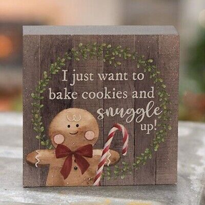 NEW Gingerbread Man I JUST WANT TO BAKE COOKIES Wood Block Shelf Sitter 4"x4"x1" | eBay Wood Blocks Christmas, Sweet Gingerbread, Christmas Bread, Word Block, Gingerbread Crafts, Wood Block Crafts, Gingerbread Christmas Decor, Gingerbread Decorations, Treasure Crafts