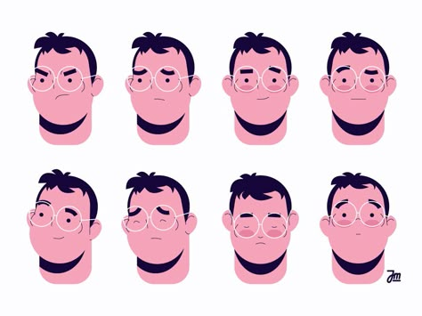 Faces by Jerzy Wierzy Simple Face Illustration, Flat Character, Character Design Challenge, Simple Character, Vector Character Design, Face Illustration, Character Design Sketches, Male Character, Motion Design Animation