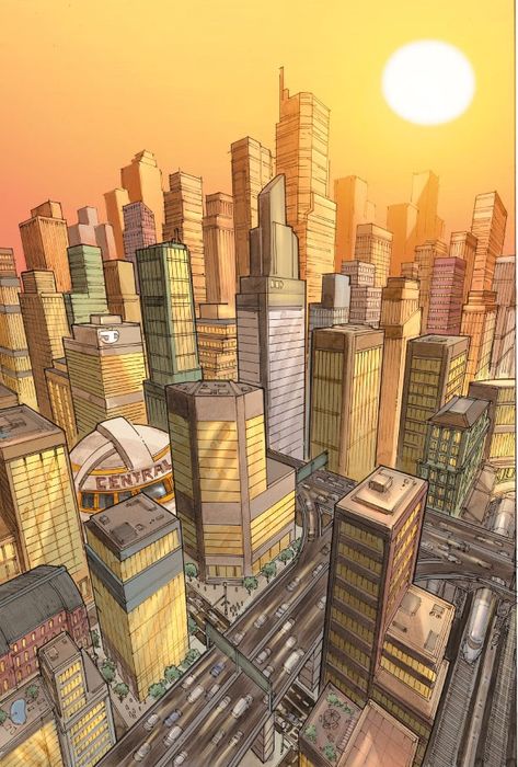 Central City screenshots, images and pictures - Comic Vine Book City, The Flash Season, New Retro Wave, City Drawing, Background Drawing, Central City, World Cities, Comic Collection, American Cities