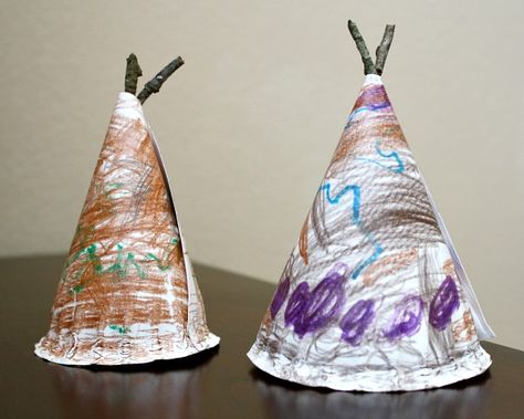 Paper Plate Tepee Craft for Kids...these are simple and fun for toddlers and preschoolers to make. We like to add them to small world and pretend play. Easy Thanksgiving Crafts For Toddlers, Daycare Thanksgiving, Teepee Craft, November Stem, November Things, Thanksgiving Food Crafts, Pilgrims And Indians, Thanksgiving Crafts For Toddlers, Prek Ideas