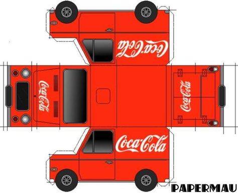 PAPERMAU: Coca-Cola Van Paper Model - by Papermau - Download Now! Paper Model Car, Free Paper Models, Aluminum Can Crafts, Paper Car, Paper Toys Template, Dollhouse Printables, Miniature Printables, Aluminum Can, Paper Model