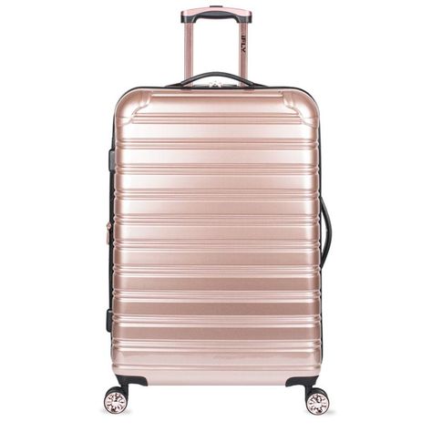 Rose gold suitcase on wheels. Rose Gold Suitcase, Long Trips, Travel Tote, Classic Collection, Duffel Bag, Travel Luggage, Day Trips, Travel Bag, Travel Bags