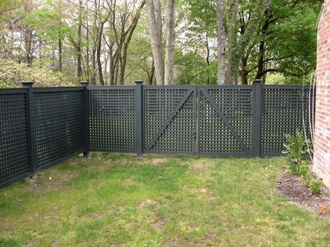 Fence Double Gate, Lattice Privacy Fence, Lattice Fence Panels, Fence With Lattice Top, Fenced Vegetable Garden, Trellis Fence, Square Lattice, Deer Fence, Wooden Trellis