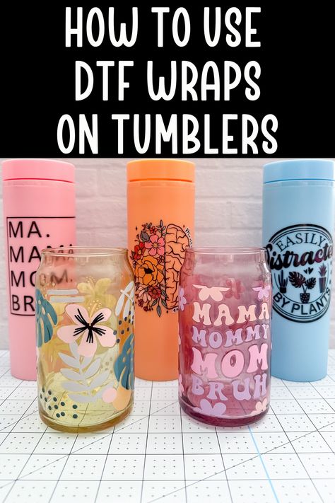 All About DTF tumbler wraps: How to use them, what they are, and more. How To Wrap Tumbler Cups, Diy Cups Tumbler, How To Get Vinyl To Stay On Tumblers, How To Remove Sublimation Ink From Tumbler, Tumbler Design Ideas, Dtf Transfer Vs Sublimation, How To Make Uv Dtf Cup Wraps, Honey Buns, Metal Cups