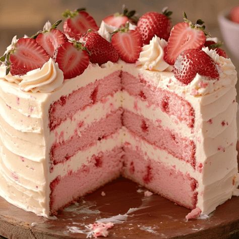 Vanilla Strawberry Swirl Cake, Homemade Strawberry Cake From Scratch, Strawberry Cake From Scratch, Strawberries Cake, Delicious Strawberry Cake, Homemade Strawberry Cake, Strawberry Cake Recipe, Cake From Scratch, Swirl Cake