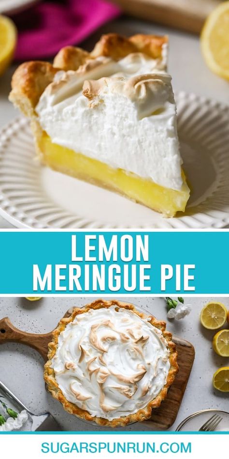 Lemon Meringue Pie - Sugar Spun Run Lemon Meringue Pie Easy, Best Lemon Meringue Pie, Lemon Meringue Pie Recipe, Meringue Topping, Lemon Meringue Tart, Pie Easy, Meringue Pie Recipes, Meringue Recipe, Lemon Filling