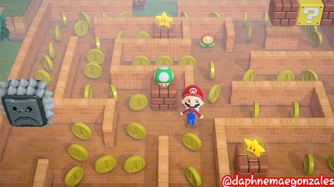 Acnh Super Mario Island, Acnh Mario Ideas, Animal Crossing Mario Ideas, Animal Crossing Maze, Animal Crossing Theme Park, Acnh Maze, Mario Animal Crossing, Animal Crossing Super Mario, Mario Ideas