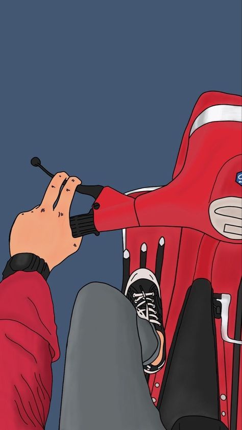 Wallpaper Vespa, Vespa Cartoon, Vespa Drawing, Scooter Wallpaper, Vespa Wallpaper, Vespa Illustration, Red Vespa, Bike Wallpaper, Bike Drawing