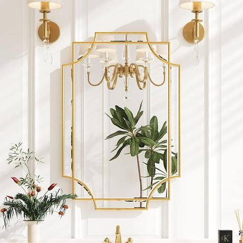 Art Deco Style, Wall Mount, Wood Frame, Beveled Glass, Gold Finish Bedroom Fireplace Mantle, Gold Bathroom Mirror, Gold Wall Mirror, Mirror For Wall, Gold Framed Mirror, Gold Mirror Wall, Mirror Vanity, Bedroom Fireplace, Gold Bathroom