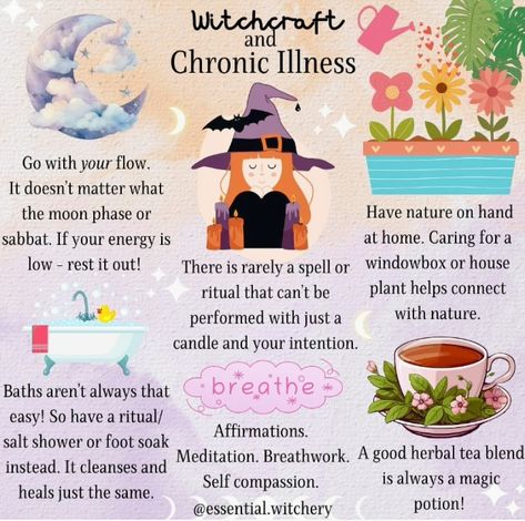 Witchy Tips For Sickness, Spoonie Witchcraft, Spoonie Witch, Seasonal Witchcraft, Sun Magick, Everyday Witchcraft, Healing Witchcraft, Witchy Wednesday, Pagan Magick