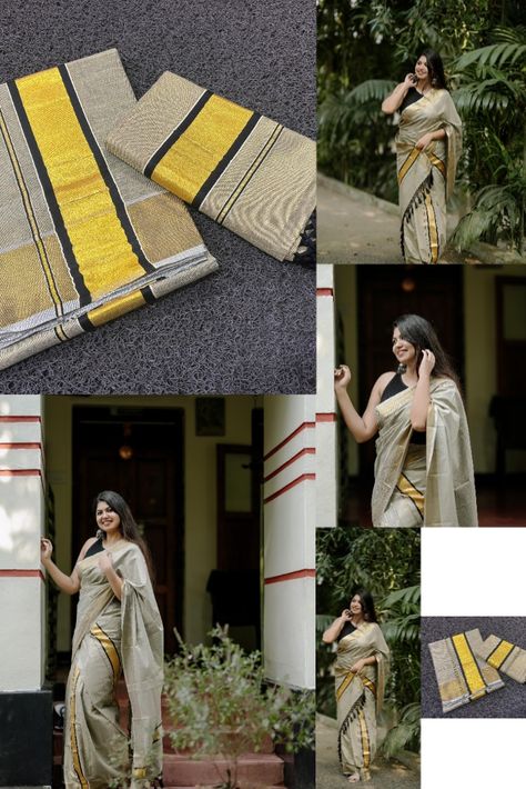 Kerala Saree, Kerala, Premium Quality, Saree, Black