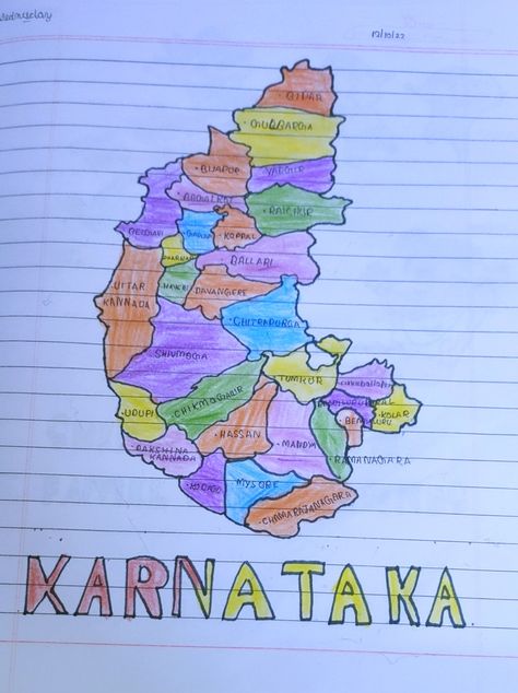 Second KARNATAKA MAP Karnataka Map, State Crafts, Mysore, Historical Place, Easy Drawings, To Draw, Craft Ideas, Map, India