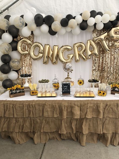 Beautiful elegant buffet candy table Grad Party Theme, Graduation Party Pictures, Nursing School Graduation Party, High School Graduation Party Decorations, College Grad Party, Graduation Party Table, Backyard Graduation Party, Graduation Party Cake, Outdoor Graduation Parties