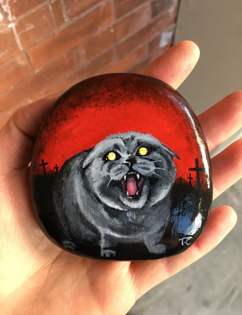 Pet Sematary Tattoo, Diy Pet Sematary, Pet Sematary Art, Festival Painting, Goth Rock Painting, Horror Rock Painting, Scary Painted Rocks, Pumpkin Board, Diy Pet Memorial Stone Painted Rocks