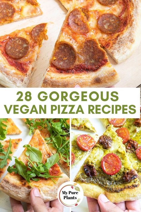 Vegan Veggie Pizza, Vegan Breakfast Pizza, Vegan Pizza Toppings, Vegan Pizza Recipes, Vegan Pepperoni Pizza, Vegan Party Snacks, Vegan Pizza Dough, Vegetarian Pizza Recipe, Vegan Pepperoni