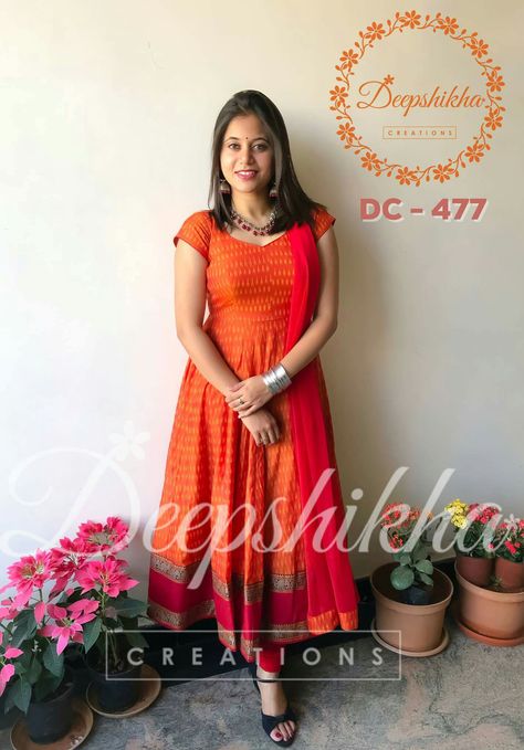 Deepshikha Creations, Kalamkari Dresses, Floor Length Anarkali, Frocks And Gowns, Color Floor, Ikkat Dresses, Designer Anarkali Dresses, Long Gown Design, Churidar Designs