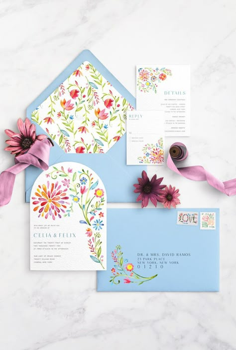 Maximalism Wedding, Fun Colorful Wedding, Fiesta Wedding Invitations, Modern Floral Wedding Invitations, Wedding Stationary Design, Fiesta Wedding, Floral Cards Design, Florals Wedding, New England Wedding