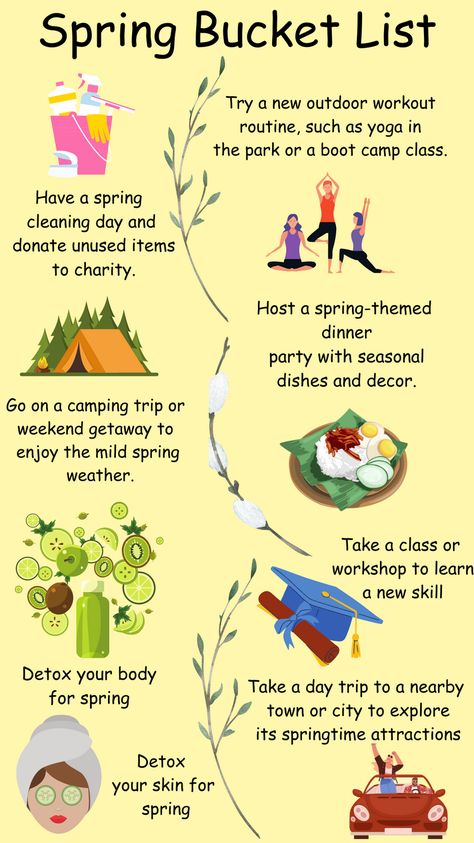 Some of the spring bucket list ideas that you should try this spring Spring Bucket List Ideas, Outdoor Workout Routine, Spring Bucket List, Bucket List Ideas, Dinner Party Themes, Cleaning Day, Dinner Themes, Learn A New Skill, Spring Weather