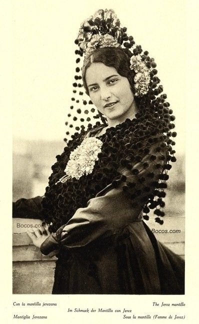 mantilla 1922.  someone has to tell me more about pompom mantillas! Spanish Veil, Spanish Mantilla, Tortoiseshell Hair, Vintage Hair Comb, Flamenco Costume, Spanish Dress, Veiled Woman, Mantilla Veil, Spanish Woman