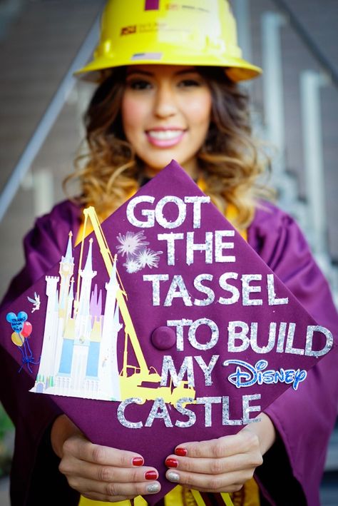 Graduating with a degree in Construction Management ‍♀️ Coming back to Disney in January for a PI with Walt Disney Imagineering. Thought I'd share my cap! Dreams really do come true ✨ Disney In January, Dreams Really Do Come True, College Grad Cap Ideas, College Graduation Photoshoot, High School Graduation Cap, College Graduation Cap Decoration, Walt Disney Imagineering, Grad Cap Designs, Grad Pic