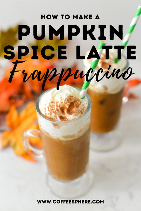 Pumpkin Spice Frappuccino: Starbucks Inspired - October Tweets, Pumpkin Frappe Recipe, Pumpkin Spice Frappuccino Recipe, Pumpkin Frappuccino, Pumpkin Drink Recipes, Easy Coffee Drinks Recipes, Fall Coffee Recipes, Pumpkin Spice Frappuccino, Frappuccino Starbucks