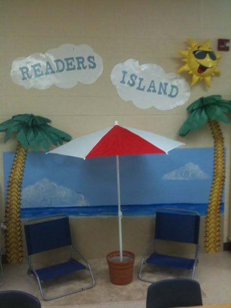 My reading center, my classroom theme is under the sea- I wonder if I could make something like this work in my room Shipwreck Vbs, Read Corner, Classroom Layouts, Beach Classroom, Beach Theme Classroom, Nautical Classroom, Ocean Classroom, Ocean Theme Classroom, Reading Center