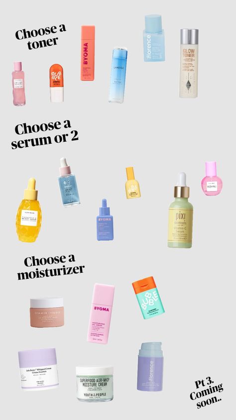 Choose your own skincare routine! Pt 2. 😊 Cute Skincare Routine, Cute Skincare, Vitamin C Serum, Skincare Routine, Vitamin C, Toner, Vitamins, Serum, Moisturizer