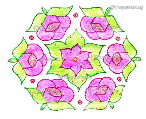 Rose kolam with interlaced dots Doted Rangoli Designs, Sankranthi Muggulu Dots, Chukala Muggu, Rose Kolam, Pongal Muggulu, Muggulu Dots, Dot Kolam, Sankranthi Muggulu, Pattern Design Drawing