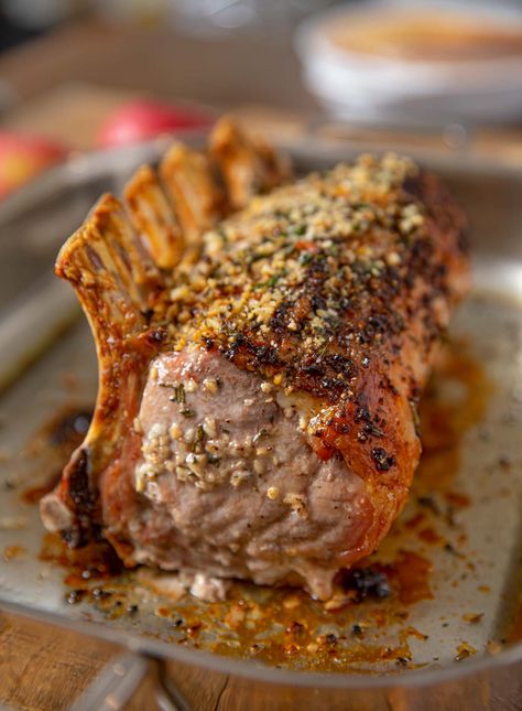 Roasted Garlic Herb Rack of Pork Pork Loin Rib Roast, Crown Pork Roast Recipes, Crown Pork Roast, Crown Roast Of Pork, Pork Rib Roast, Loin Roast Recipes, Pork Loin Ribs, Crown Roast, Rack Of Pork