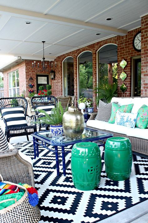 Dimples and Tangles: BLOGGER STYLIN' HOME TOURS SUMMER EDITION- PATIO REVEAL! Ikea Patio, Patio Refresh, Patio Deck Designs, Outdoor Patio Decor, Wicker Furniture, Back Patio, Porch Patio, Outdoor Rooms, My New Room